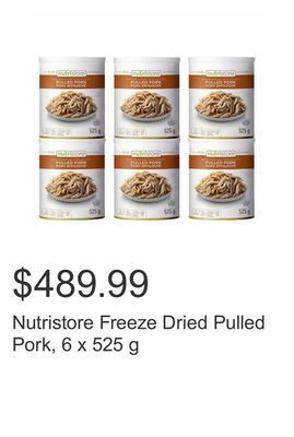 Costco Nutristore freeze dried pulled pork, 6 x 525 g offer