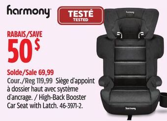 Canadian Tire Harmony high-back booster car seat with latch offer