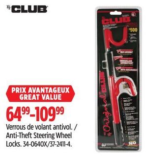 Canadian Tire Club anti-theft steering wheel locks offer