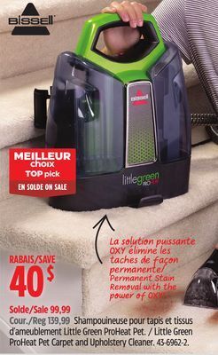 Canadian Tire Bissell little green proheat pet carpet and upholstery cleaner offer