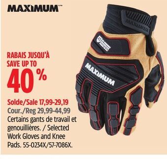 Canadian Tire Maximum selected work gloves and knee pads offer