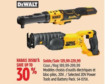 Canadian Tire Dewalt selected 20v power tools and battery pack offer