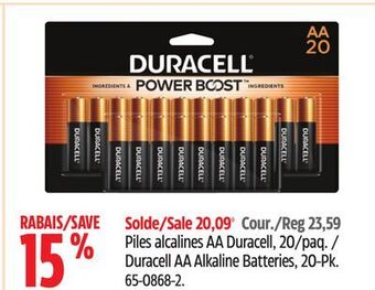 Canadian Tire Duracell aa alkaline batteries, 20-pk offer