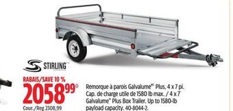 Canadian Tire Stirling 4x7' galvalume plus box trailer offer