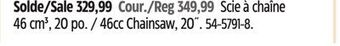 Canadian Tire Troy-bilt 46cc chainsaw, 20˝ offer