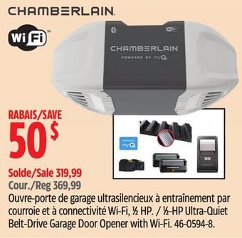 Canadian Tire Chamberlain 1⁄2-hp ultra-quiet belt-drive garage door opener with wi-fi offer