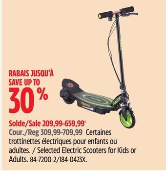 Canadian Tire Razor selected electric scooters for kids or adults offer