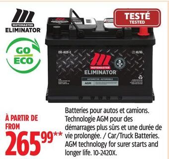 Canadian Tire Motomaster eliminator car/truck batteries offer
