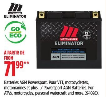 Canadian Tire Motomaster eliminator powersport agm batteries offer