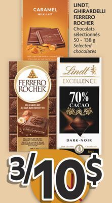 Brunet Lindt, ghirardelli, ferrero rocher chocolats sélectionnés offer