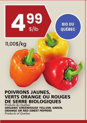 Rachelle-Bery Grocery Organic greenhouse yellow, green, orange or red sweet peppers offer
