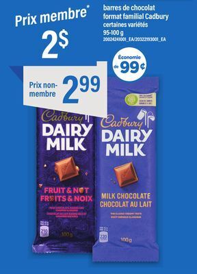 Maxi Barres de chocolat format familial cadbury offer