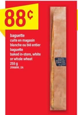Maxi Baguette cuite en magasin blanche ou blé entier baguette, 255 g offer