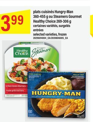 Maxi Plats cuisinés hungry-man 360-455 g ou steamers gourmet, healthy choice 269-306 g offer