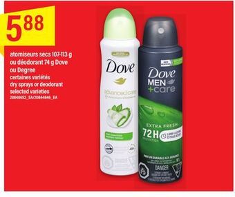 Maxi Atomiseurs secs 107-113 g ou déodorant 74 g dove ou degree offer