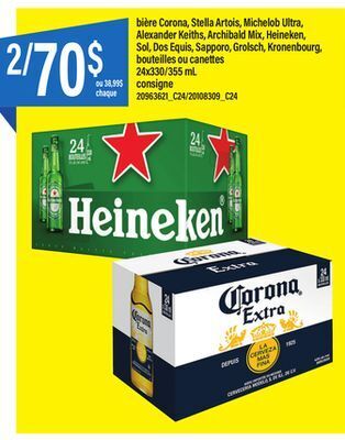 Maxi Bière corona, stella artois, michelob ultra, alexander keiths, archibald mix, heineken, sol, dos equis, sapporo, grolsch, kro offer
