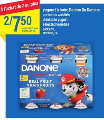 Maxi Yogourt à boire danino go danone, 6x93 ml offer