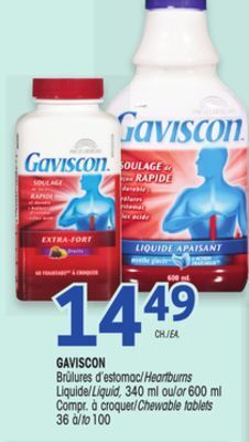 Uniprix Gaviscon brûlures d'estomac/heartburns liquide/liquid, compr. à croquer/chewable tablets offer