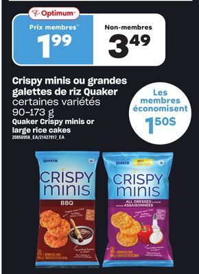 Provigo Crispy minis ou grandes galettes de riz quaker, 90-173 g offer