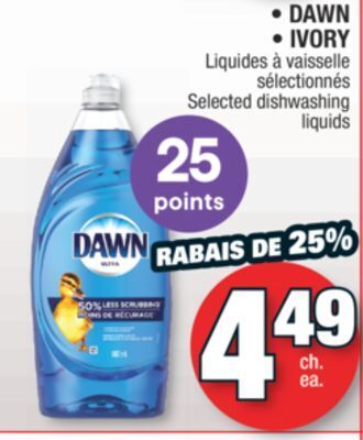 Jean Coutu Dawn, ivory selected dishwashing liquids offer