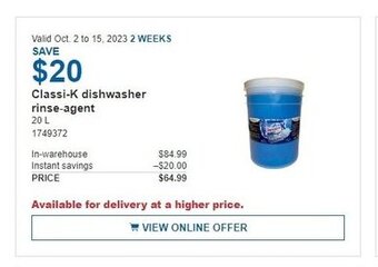 Costco Classi-K dishwasher rinse-agent offer