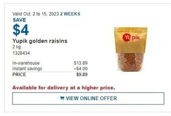 Costco Yupik golden raisins offer