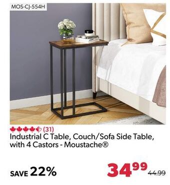 Industrial c table, couch/sofa side table, with 4 castors - moustache