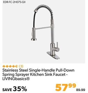 Shopper+ Stainless steel single-handle pull-down spring sprayer kitchen sink faucet - livingbasics offer