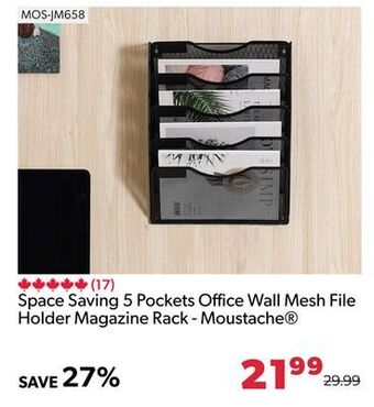 Shopper+ Space saving 5 pockets office wall mesh file holder magazine rack - moustache offer