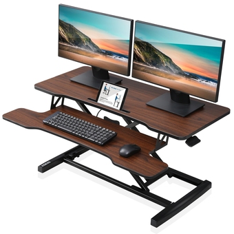 Best Buy Fitueyes 36 inch desk converter, height adjustable sit to stand desk riser, ergonomic computer workstation with wide keyboard offer