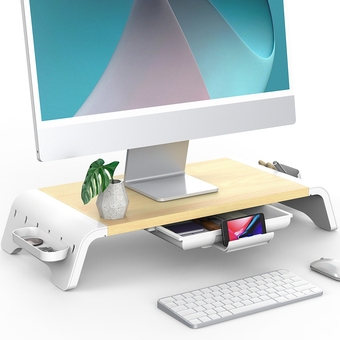 Best Buy Fenge monitor stand with drawer【no assembly】20.5'' laptop desk with 2 removable storage slot and phone holder, home office de offer