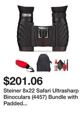 Newegg Steiner 8x22 safari ultrasharp binoculars (4457) bundle with padded backpack, floating wrist strap, and 6ave cleaning kit offer