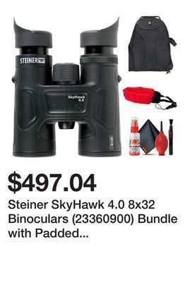 Newegg Steiner skyhawk 4.0 8x32 binoculars (23360900) bundle with padded backpack, floating wrist strap, and 6ave cleaning kit offer