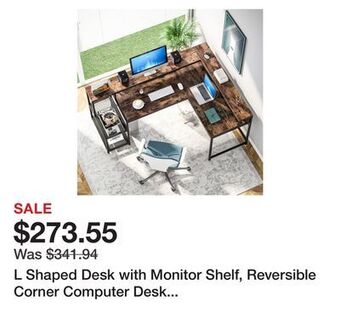 Bed Bath & Beyond L shaped desk with monitor shelf, reversible corner computer desk for office home 69 offer