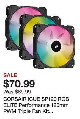 Newegg Corsair icue sp120 rgb elite performance 120mm pwm triple fan kit with icue lighting node core, co-9050109-ww offer