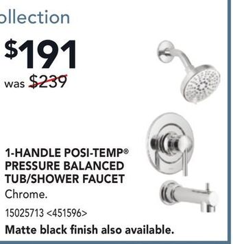 Lowe's Moen 1-handle posi-temp pressure balanced tub/shower faucet offer