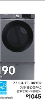 Lowe's Samsung 7.5 cu. ft. dryer offer