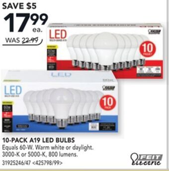 Lowe's Feit electric 10-pack a19 led bulbs offer