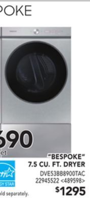 Lowe's Samsung bespoke 7.5 cu. ft. dryer offer