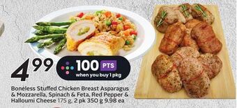 Sobeys Boneless stuffed chicken breast asparagus & mozzarella, spinach & feta, red pepper & halloumi cheese offer