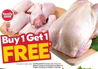 Sobeys Fresh air-chilled whole chicken, drumsticks or bone-in thighs offer