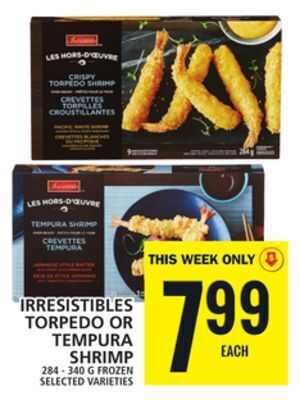 Food Basics Irresistibles torpedo or tempura shrimp offer