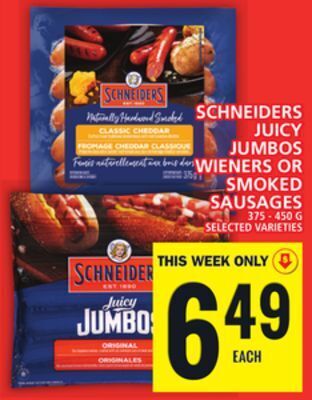 Food Basics Schneiders juicy jumbos wieners or smoked sausages offer