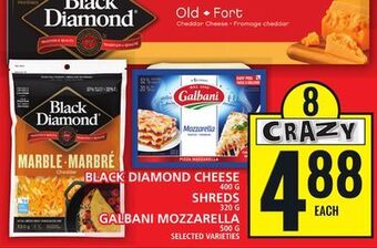 Food Basics Black diamond cheese or shreds or galbani mozzarella offer