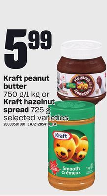 Loblaws Kraft peanut butter, 750 g/1 kg or kraft hazelnut spread, 725 g offer