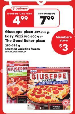 Independent Grocer Giuseppe pizza, 439-785 g, easy pizzi, 560-600 g or the good baker pizza, 280-395 g offer