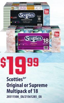 Loblaws Scotties original or supreme multipack of 18 offer