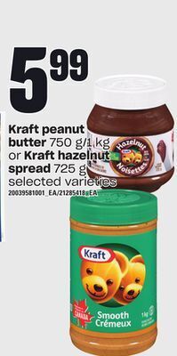 Independent Grocer Kraft peanut butter, 750 g/1 kg or kraft hazelnut spread, 725 g offer