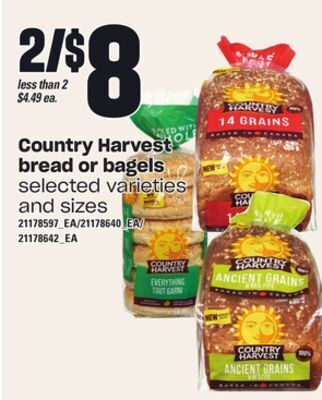 Independent Grocer Country harvest bread or bagels offer