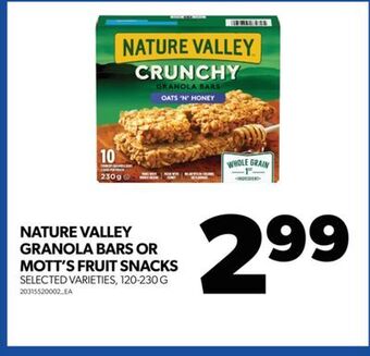 Real Canadian Superstore Nature valley granola bars or mott's fruit snacks, 120-230 g offer